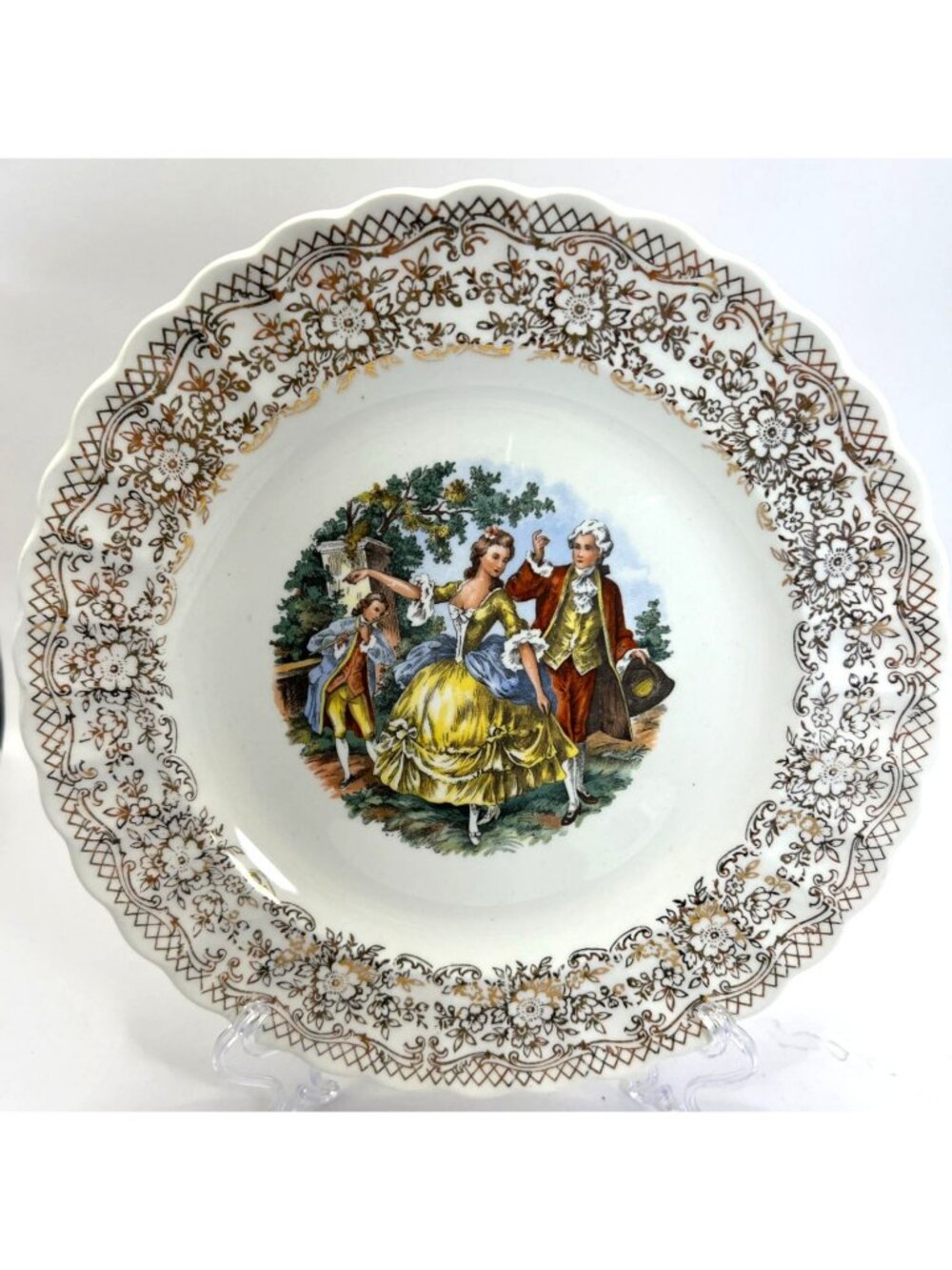 Vtg Porcelain Plate Gold Floral Trim, Sebring Pottery, Chantilly  K-S518 Dancing